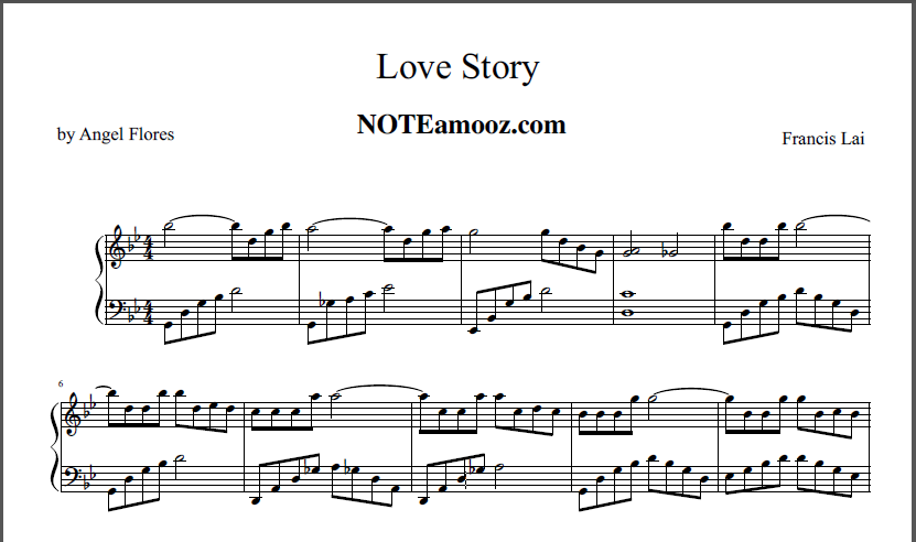 نت رایگان آهنگ قصه عشق برای پیانو لاو استوری